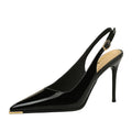 Fashionable Simple Patent Leather Pointed High Heel Shoes Slim Heels Single Shoes Behind Empty Back Trip Strap Women's Shoes