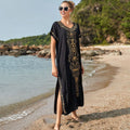 Swimsuit Cover Ups Embroidery V Neck Short Sleeve Swim Cover Up for Women Kaftan Dresses