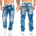 Men Jeans Solid Pockets Stretch Denim Straight Pants | SAMAG
