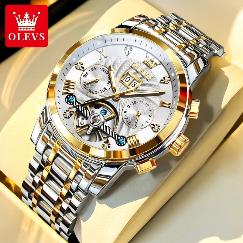 OLEVS 9910 Mens Watch Original Luxury Brand Waterproof Luminous  Automatic Mechanical Watch Dual Calendar Watch Box Reloj