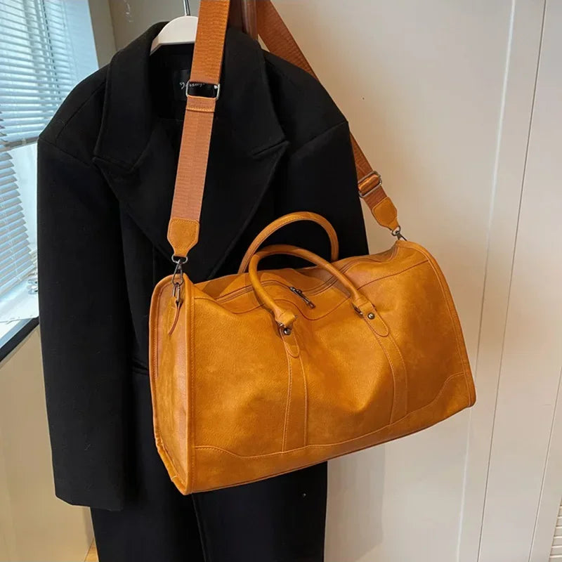 NamcheBarwa Large Travel Bag Pu Leather Golf Boston Bag Shoulder Handbag Leisure Sports Fitness Suitcase Weekender Duffle Bag