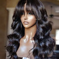 Wavy Bangs Silk Base Full Lace Wig Brazilian Natural Wave Silk Top Full Lace Human Hair Wigs with Air Bangs For Women
