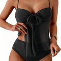Women Solid Front Bow Chiffon Tankini Spaghetti Strap | SAMAG