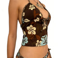 Women Y2K Tropical Floral Tankini Set, Halter Tie Front | SAMAG