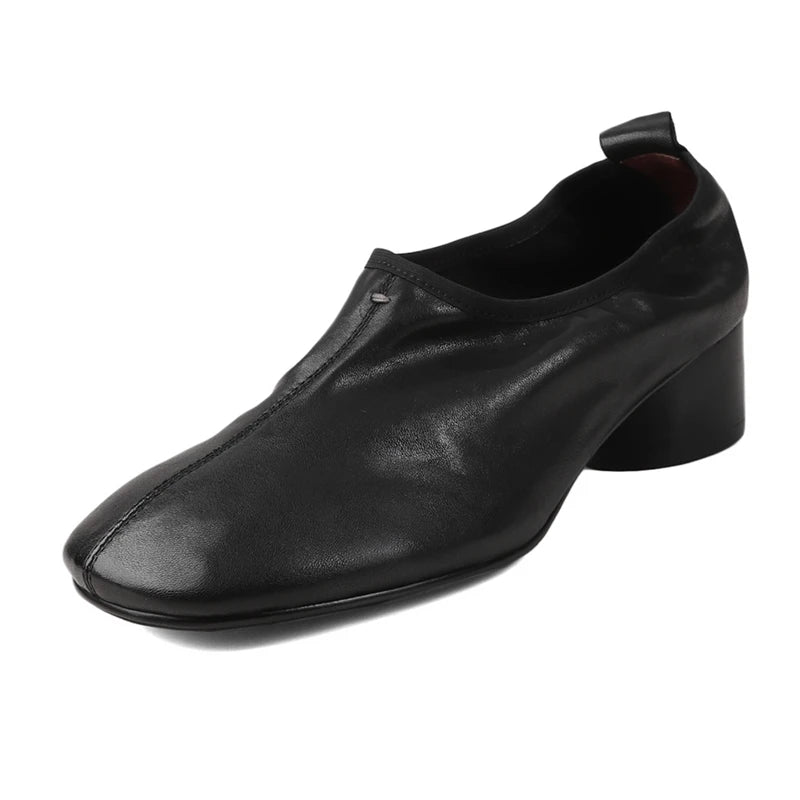 AIYUQI 2026 New Women's High Heels Chunky Heel Low-Cut Slip-On female Shoes Comfortable and Soft Spring Women Leather Shoes