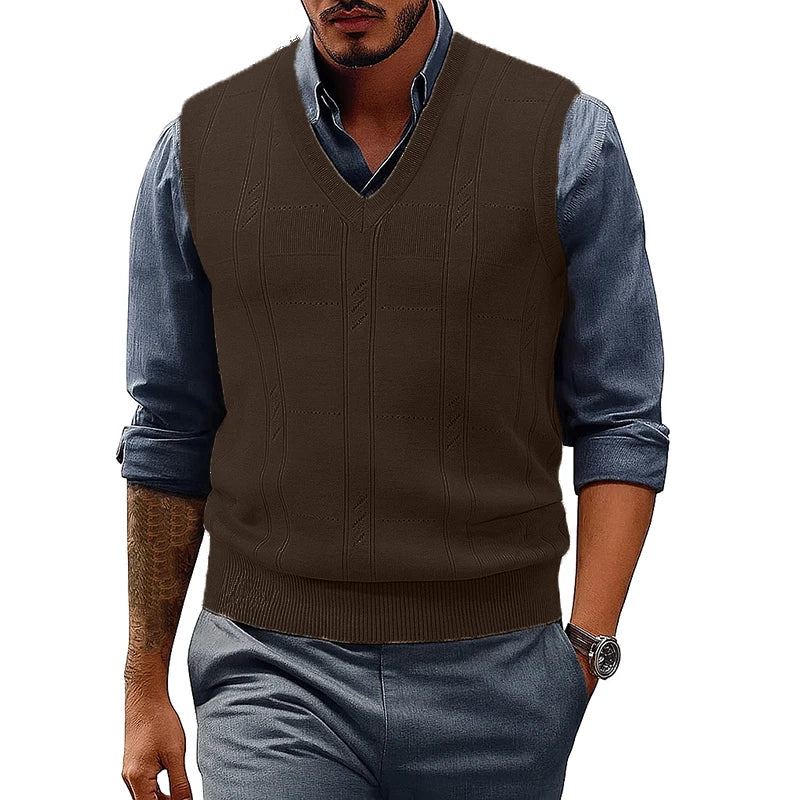 Men's Sweater Vests V Neck Cable Twist Knit Sleeveless Vests Casual Pullover Sweater Lightweight V-Neck Vest Pullover