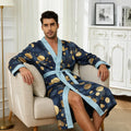 Men's lightweight quick-drying pajama bathrobe - 3D digital printing, non-fading design, stand-up collar and adjustable waistban