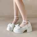 Fashion Versatile Bow Decor Round Toe High Heel Shoes for Women 2026 New Pearl Chain Solid Thick Heel Casual Comfort Single Shoe