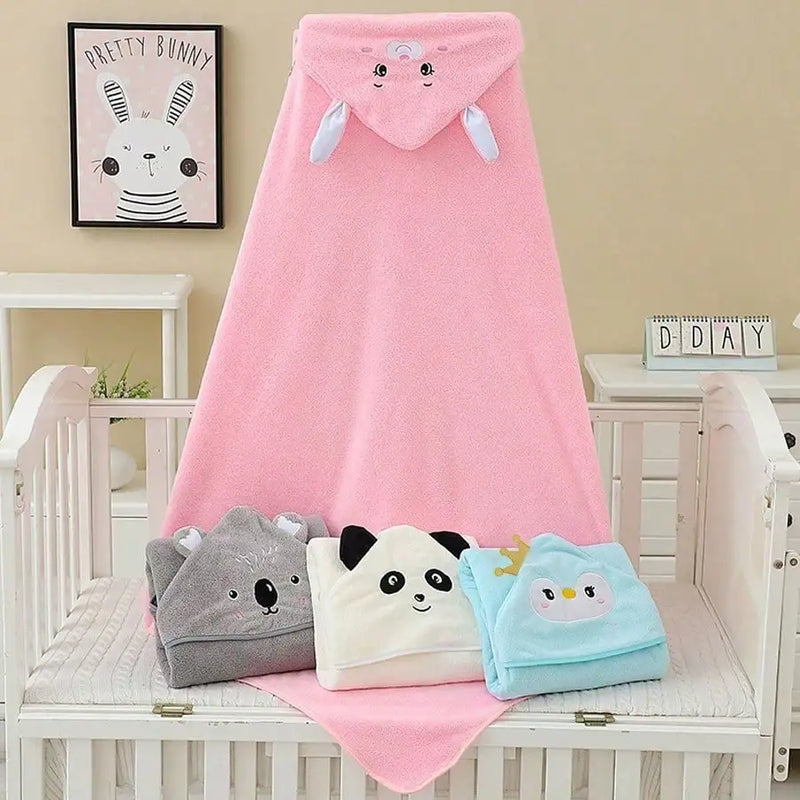 1 Piece Unisex Baby Animal Face Hooded Towel, Unique Animal Design Baby Hooded Towel, Ultra-Soft Newborn Bath Towel, Essential Baby Hooded Towel, Coral Fleece Children's Cartoon Bath Towel Hooded Cape, Bathroom Supplies, Baby