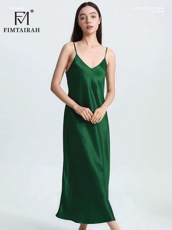 FIMTAIRAH   Sexy Comfortable  00% Mulberry Silk Nightdress  Silk home wear black  Silk Long Night Dress   Silk Nightdress Women1