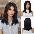 EASIHAIR Short Straight Bob Hair Synthetic Wigs for Women Brown Straight Natural Wigs with Eight Character Bangs Daily Cosplay