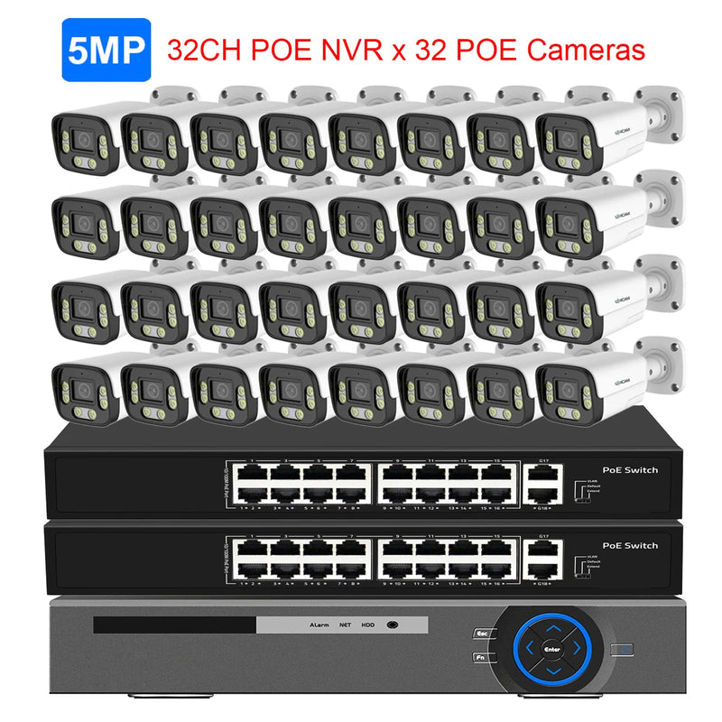 XMEYE 32CH 4K Security Camera System 8MP POE AI Camera 5MP Face Detection Outdoor Color Night Vision Video Surveillance NVR Set