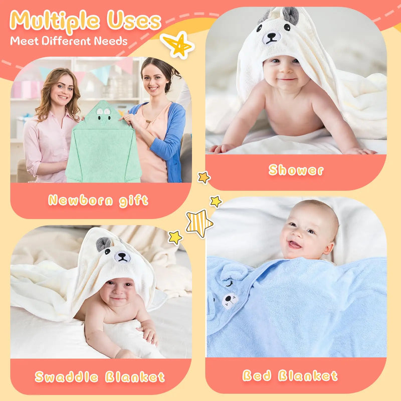 1 Comfortable and Multifunctional Hooded Bath Towel, Absorbent and Soft, with Cute Cartoon Animal Designs, Suitable for Use as a Bathroom Robe, Nap Blanket, and for Occasions Such as Christmas and New Year