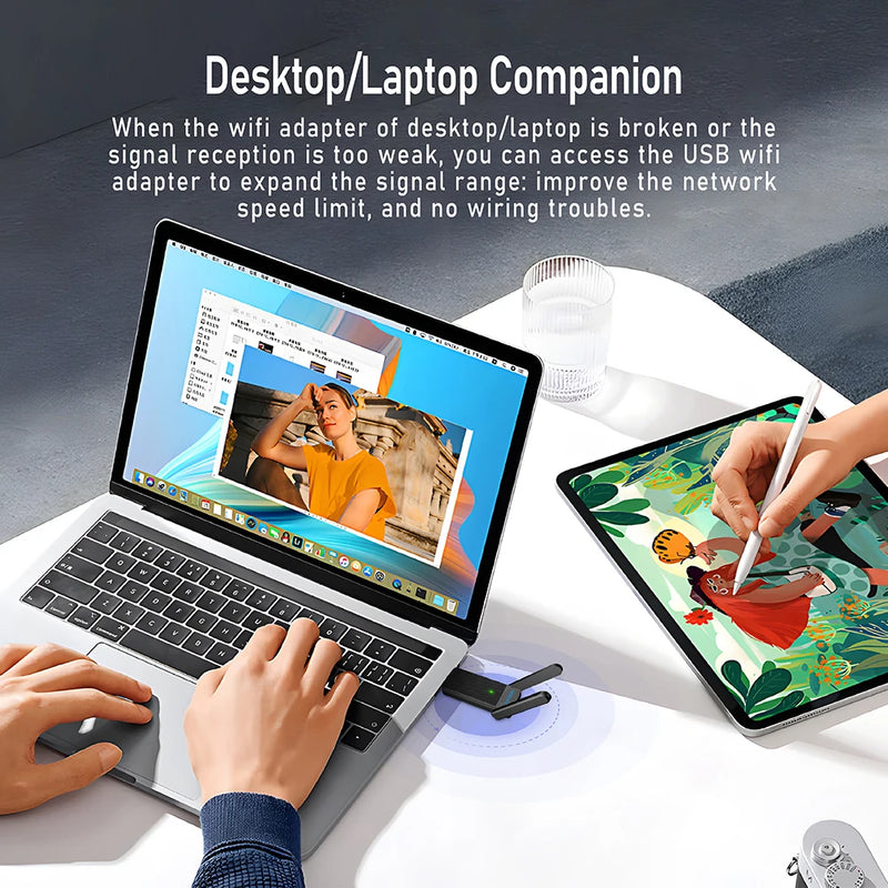 Bluetooth5.3 1800Mbps WiFi 6 USB Adapter 5G/2.4GHz USB3.0 Wi - fi Dongle Wireless Network Card Gain - Visuel 4 | SAMAG