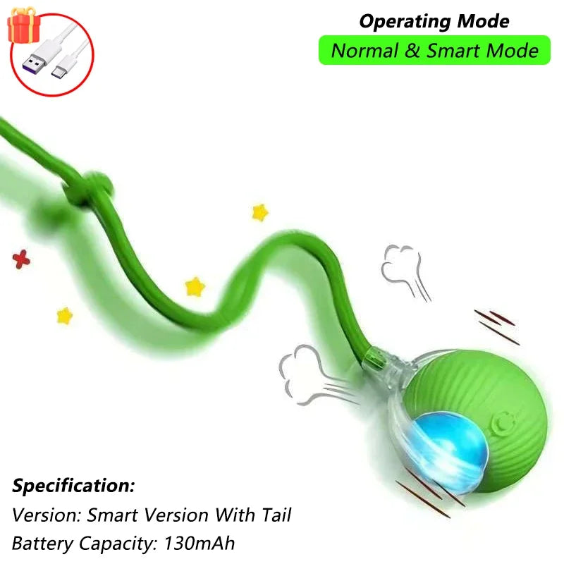 New Cat Interactive Ball Toy Automatic Rolling Ball Faux Tail Rechargeable Smart Pet Electric Toy Dog Cat Training Imitate Mouse