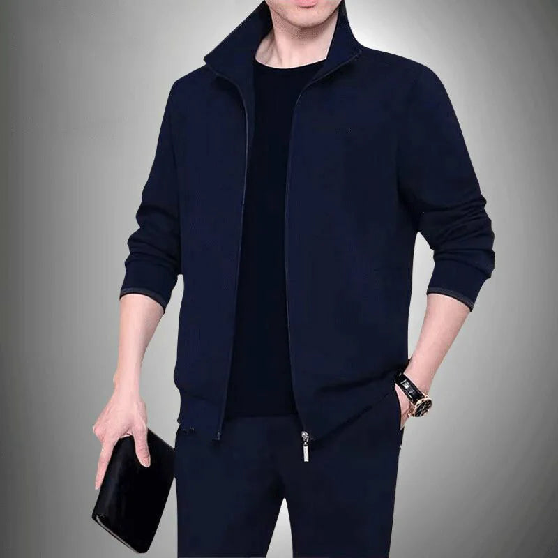 Middle aged and elderly men's two - piece casual wear and sportswear set, long sleeved public edition solid - View 5 | SAMAG