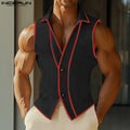 INCERUN Summer Men Vests Patchwork Lapel Sleeveless Button Casual Male Waistcoats Streetwear 2025 Fashion Vests Oversize S-5XL