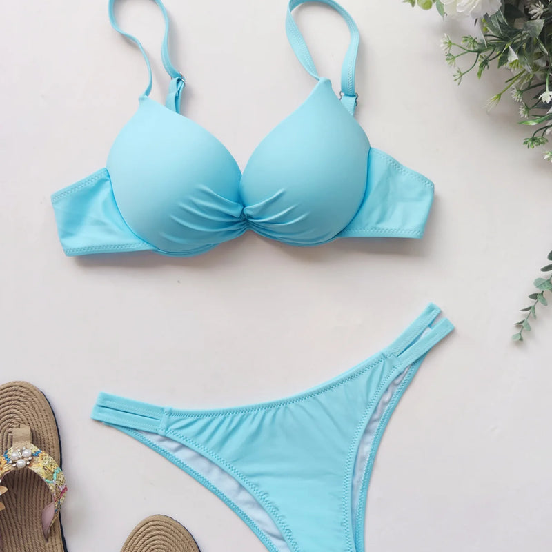 Sexy Push Up Bikinis Sets Two Pieces Solid Thong Swimsuit | SAMAG