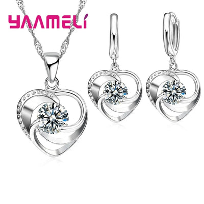 925 Sterling Silver Necklace Earrings Set Long Chain | SAMAG