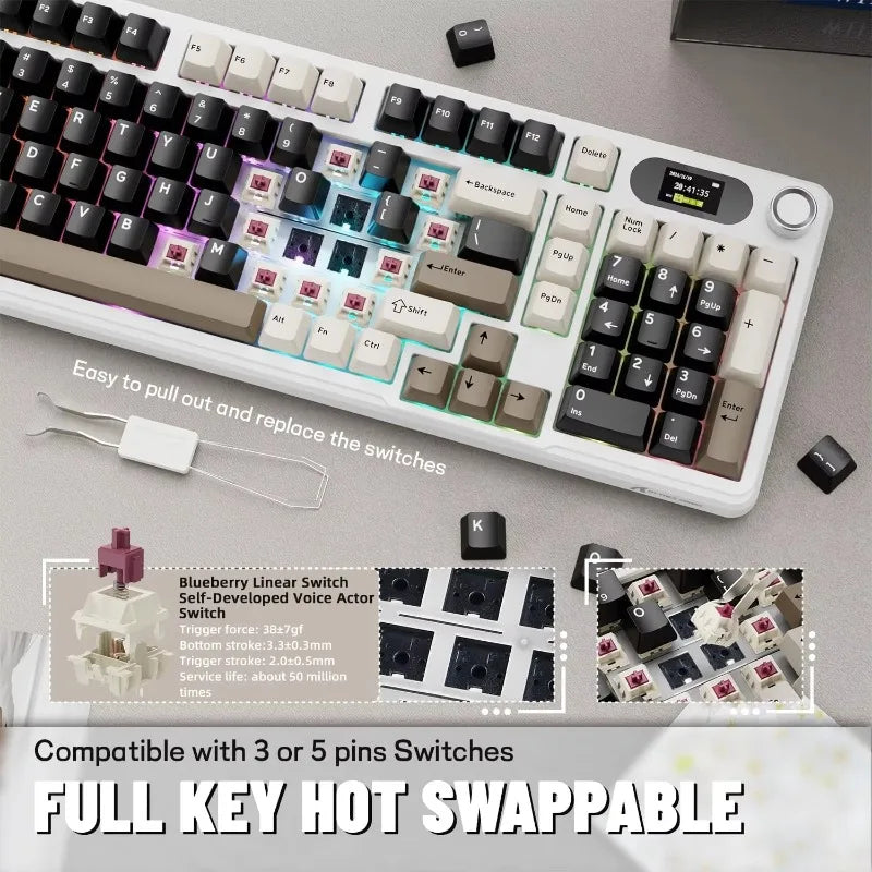 ATTACK SHARK X98PRO 98 Key Wireless Mechanical Keyboard TFT Display Knob RGB Backlit Hot Swappable Gasket Custom Gaming For PC