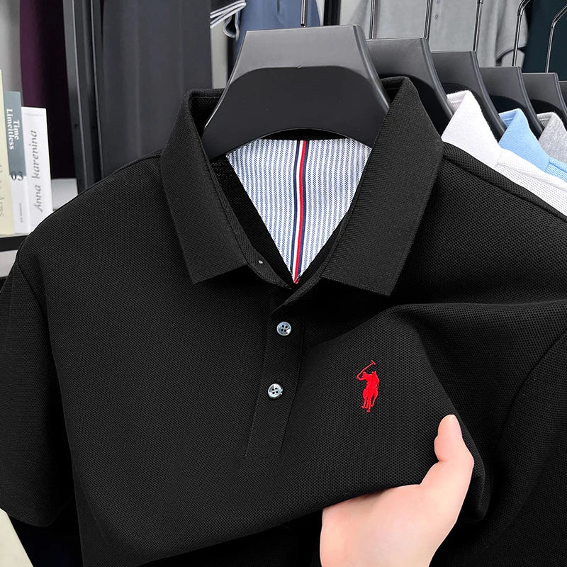 100% pure cotton high - end brand men's short sleeve polo shirt summer fashion original pony embroidery golf - View 9 | SAMAG