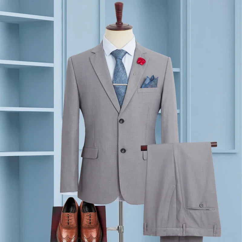 Plus Size Men‘s Suits Elegant Single Breasted Business Jacket Pants For Host Groom Groomsmen Grey Black Navy - View 6 | SAMAG