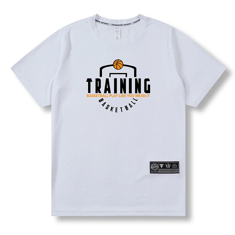 Loose Men Running 2023 Outdoor Street Basketball Gym Short Sleeve Letter Print T Shirt Summer Quick Dry Fitness Bodybuilding