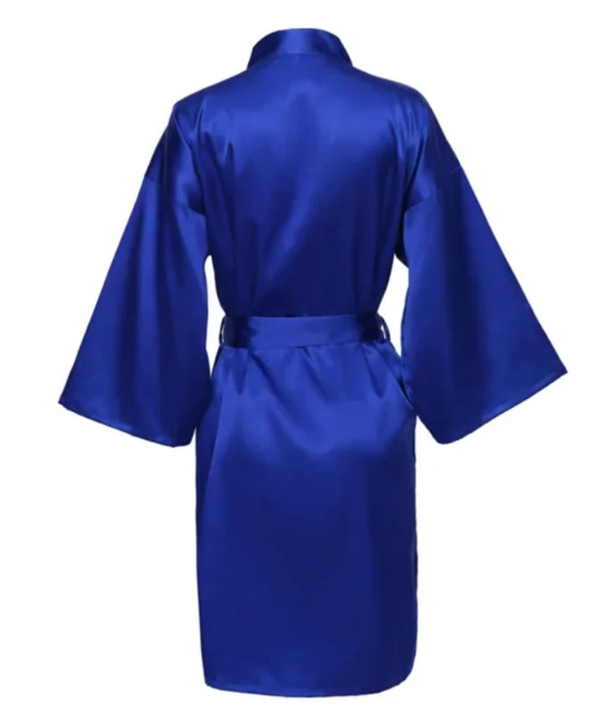 Solid Satin Night Robe, Elegant Half Sleeve V Neck House | SAMAG