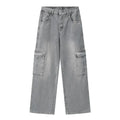 Men Vintage Wash Cargo Wide Leg Jeans Big Pockets | SAMAG