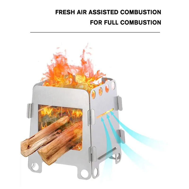 Folding Steel Wood Burning Camping Stove Lightweight Portable Firewood Stove for Outdoor Hiking Travel BBQ Picnic Camping Equipm
