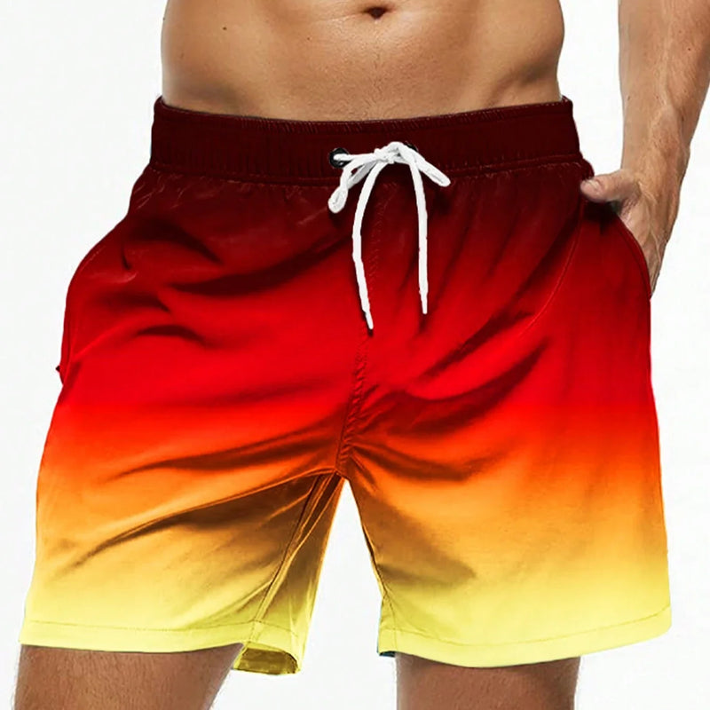 Men's Beach Shorts Gradient Color Block Drawstring Summer | SAMAG