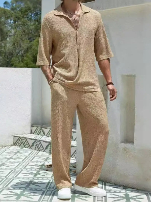 Commuter Suit Casual Shirt Solid Color Short Sleeve Pants | SAMAG
