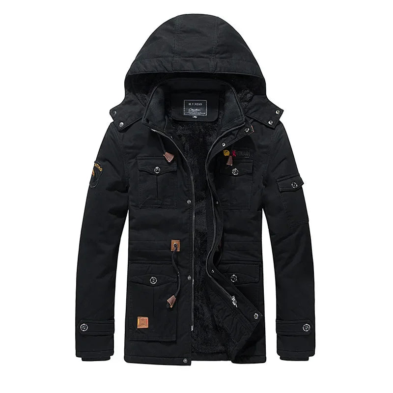 Men's Casual Winter Thick Warm Parkas Windproof Overcoats Male Military Wool Liner Hooded Down Jackets Outdoors Long Coats