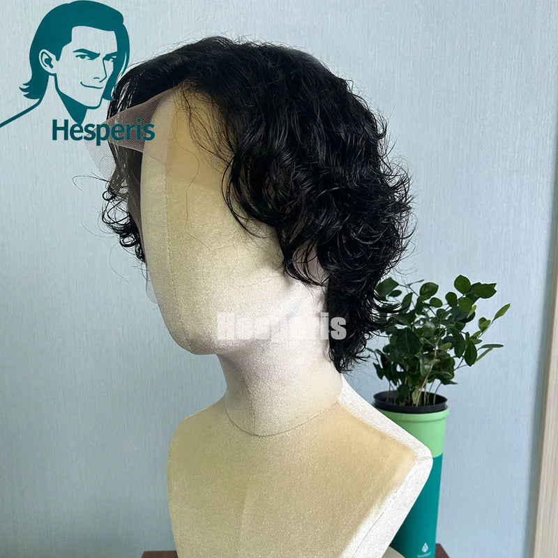 Hesperis Lace Front Human Hair Wig For Men Brazilian Remy 13x6 Deep Part Short Pixie Cut Wig For Male Pre Plucked Bang Wigs