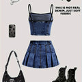 Girls' Casual Short Skirt Set, Faux Denim Camisole | SAMAG