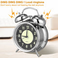 4 Inch Super Loud Alarm Clock for Heavy Sleepers Metal Retro Twin Bell with Backlight Quartz Analog Clock for Bedroom Bedsides