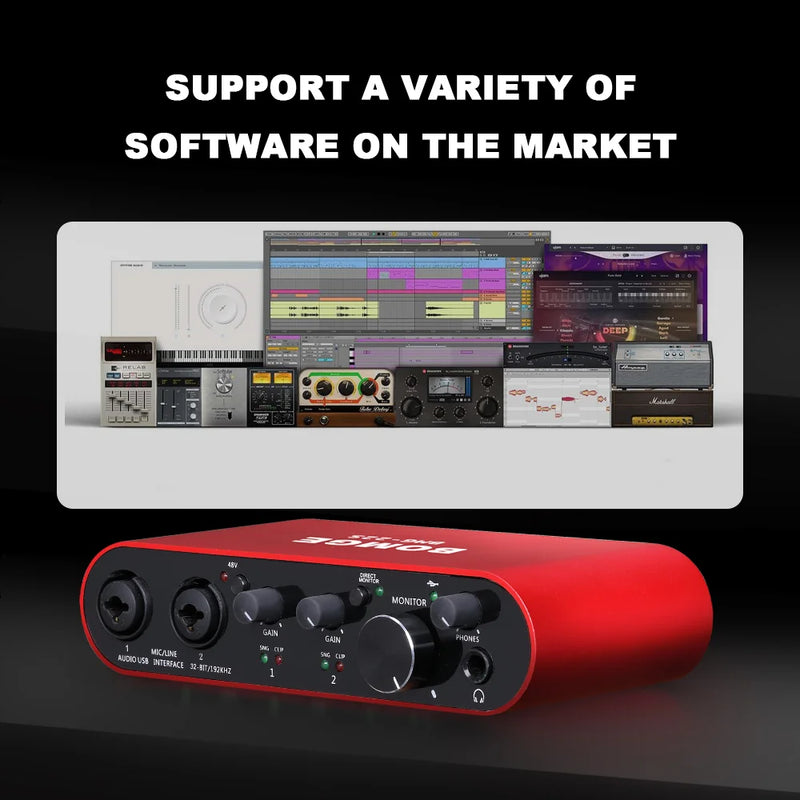 Audio Interface BOMGE BMG-22S  32-bit/192kHz Professional Sound Card And dual channel Amplifier Are Used For Live Recording