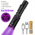 15W 365nm Rechargeable UV Flashlight Ultraviolet Black Light for Pet Urine Stains Uranium Glass Minerals Bug Scorpions Detector