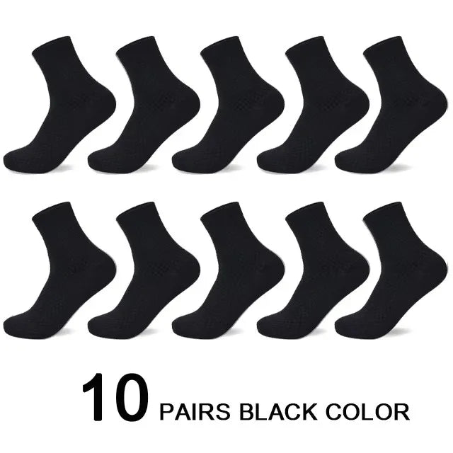 10 Pairs/Lot Men's Bamboo Fiber Socks Autumn Long Black | SAMAG