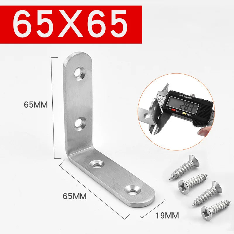 Corner Bracket Connector Brace (Stainless Steel) - 90 Angle Iron Joint Fastener for Furniture Cabinet Screens Shelf Support