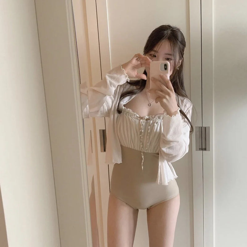 New Korean Style Solid Ruffled One-piece Swimsuit Sexy | SAMAG
