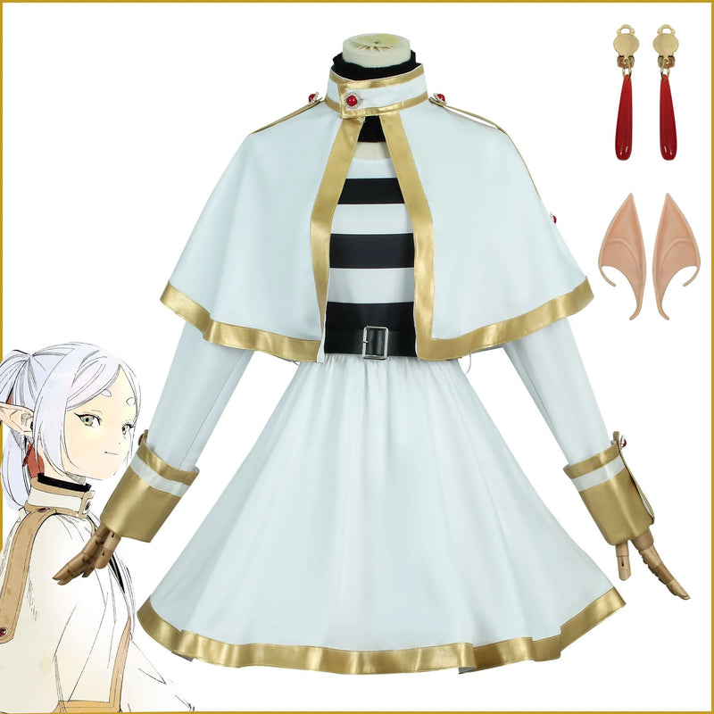 Sousou No Frieren Cosplay Costume Wig  Anime Figures Magician Dress Elf Ear Accessory Halloween Party  for Women Adults kids