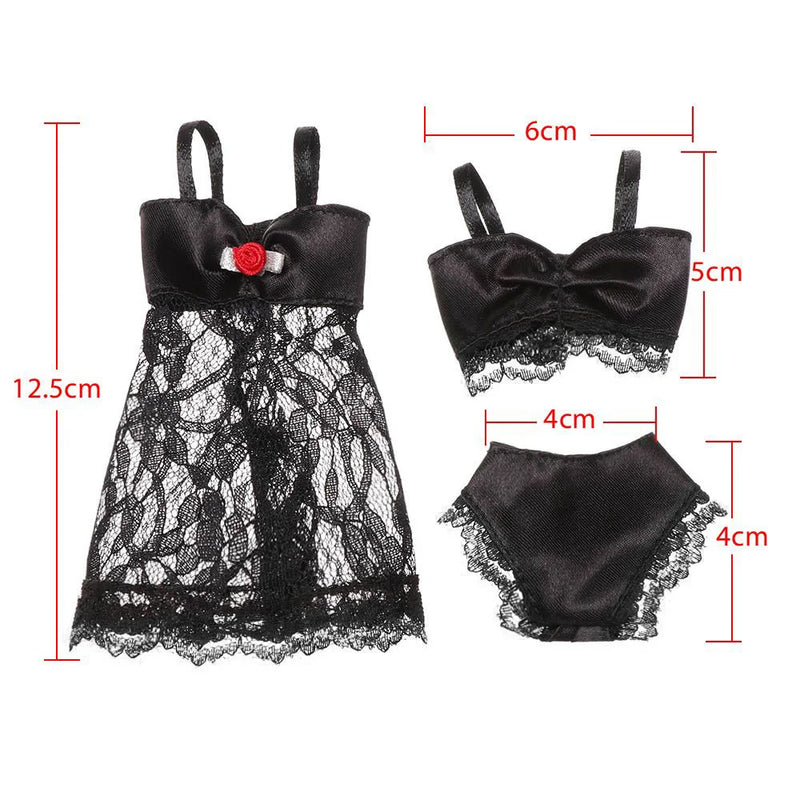 3Pcs/set Pajamas Colorful 3 In 1 Clothing Underwear Lingerie Bra Dress Lace Homewear Accessories Clothes for 1/6 Doll