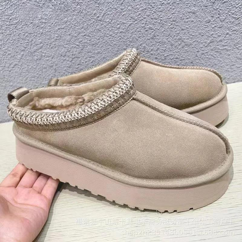 2026 Women's eepskin Fur Slipper Boots Flat Bot Warm Anti-Slip Korean Sle Lazy Person Slippers Snow Boots Casual ort Tube 34-44