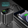 Car charger, car charger with retractable cable, car PD, car fast charging, super fast charging, flash charging, five in one cig