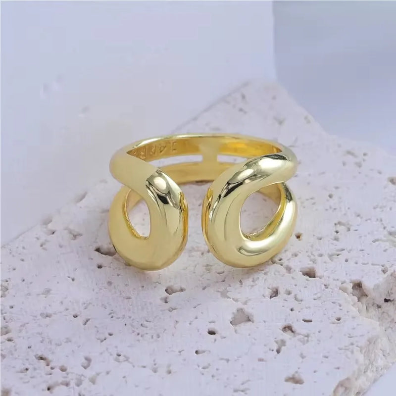 VENTFILLE 925 Sterling Silver Irregular Design Wave Golden Stackable Finger Rings Trendy Adjustable For - Visuel 8 | SAMAG
