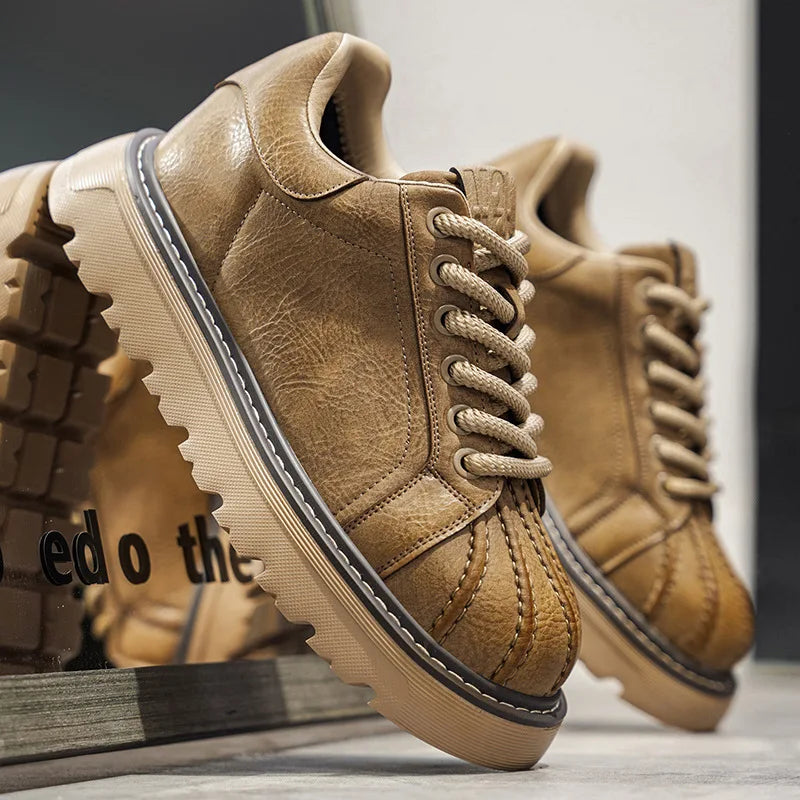 Men's Trendy Autumn Winter Thick-Soled Height-Increasing Workwear Shoes Versatile Sports Shell-Toe Board Shoes