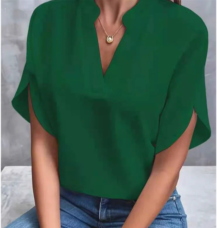 Summer Elegant Women's Blouse New V - neck Short Sleeve - View 2 | SAMAG