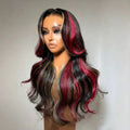 Red Black With Blonde Highlight 13X6 Lace Front Wig Body Wave Synthetic Glueless pre plucked With Baby Hair Lace Frontal Hair