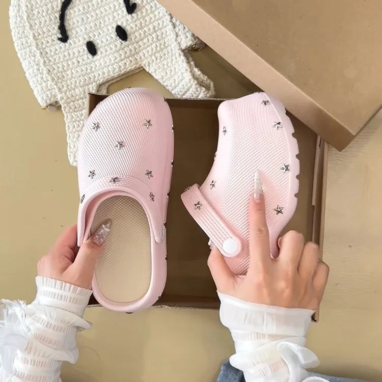 Summer New Casual Style Star Thick Bottom Baotou Slippers for Women Wearing Lazy Outerwear, One Step Stepping Cool Slippers